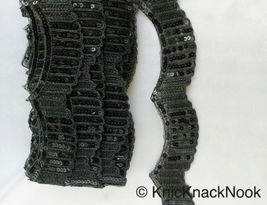 Black / White Embroidery Cut Work With Sequins Lace Trim Approx. 60mm Wide - 210119L498 / 99